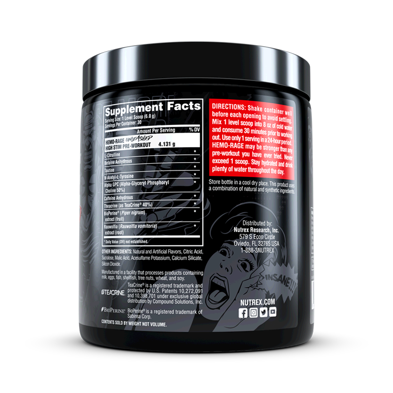 Nutrex Research Hemo-Rage Extreme High Stim Pre Workout Powder -30 Serv.-Fruit Punch