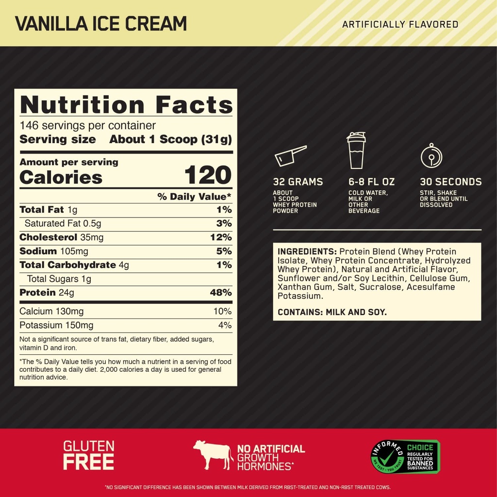 Optimum Nutrition Gold Standard 100% Whey- 146Serv. - Vanilla ice Cream