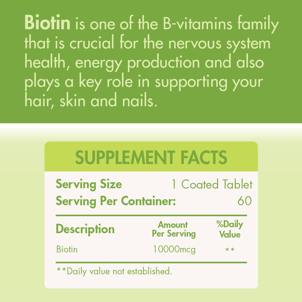 Organic Nation Biotin 10,000MCG Ultimate Hair Growth-60Serv.-60Coated Tablets