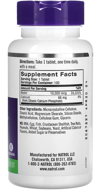 Natrol Biotin -10.000mcg -100 Tablets