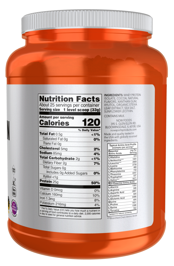 Now Sports Whey Protein Isolate 25 Serv.- 1.8LBS -816G Creamy Chocolate Flavor