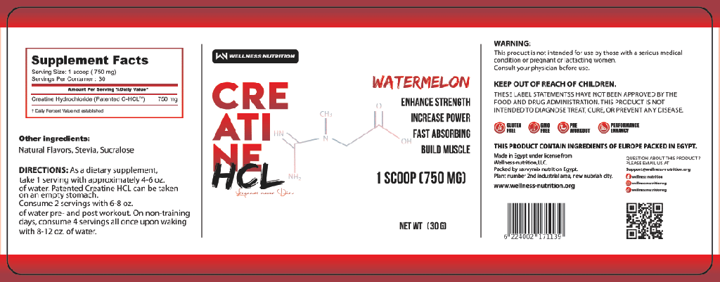 Wellness Nutrition-Creatine HCL  30 Serv. -Watermelon