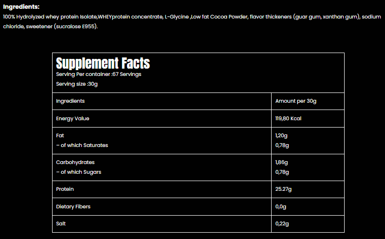 Marvelous Nutrition Hydro 100% Hydrolyzed Whey Protein Isolate-67Serv.-2KG.-Chocolate Fudge