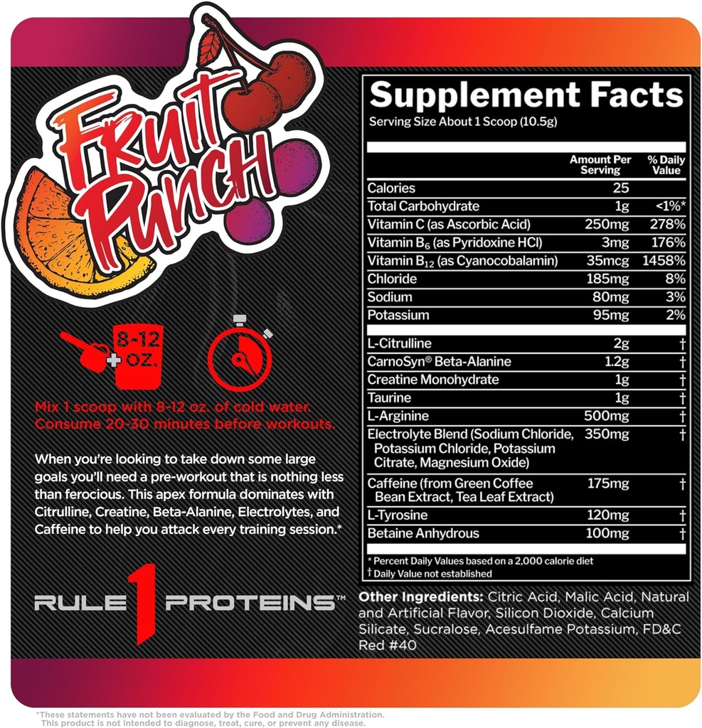 RULE 1 ROAR PRE WORKOUT FRUIT PUNCH - 30 SERVINGS