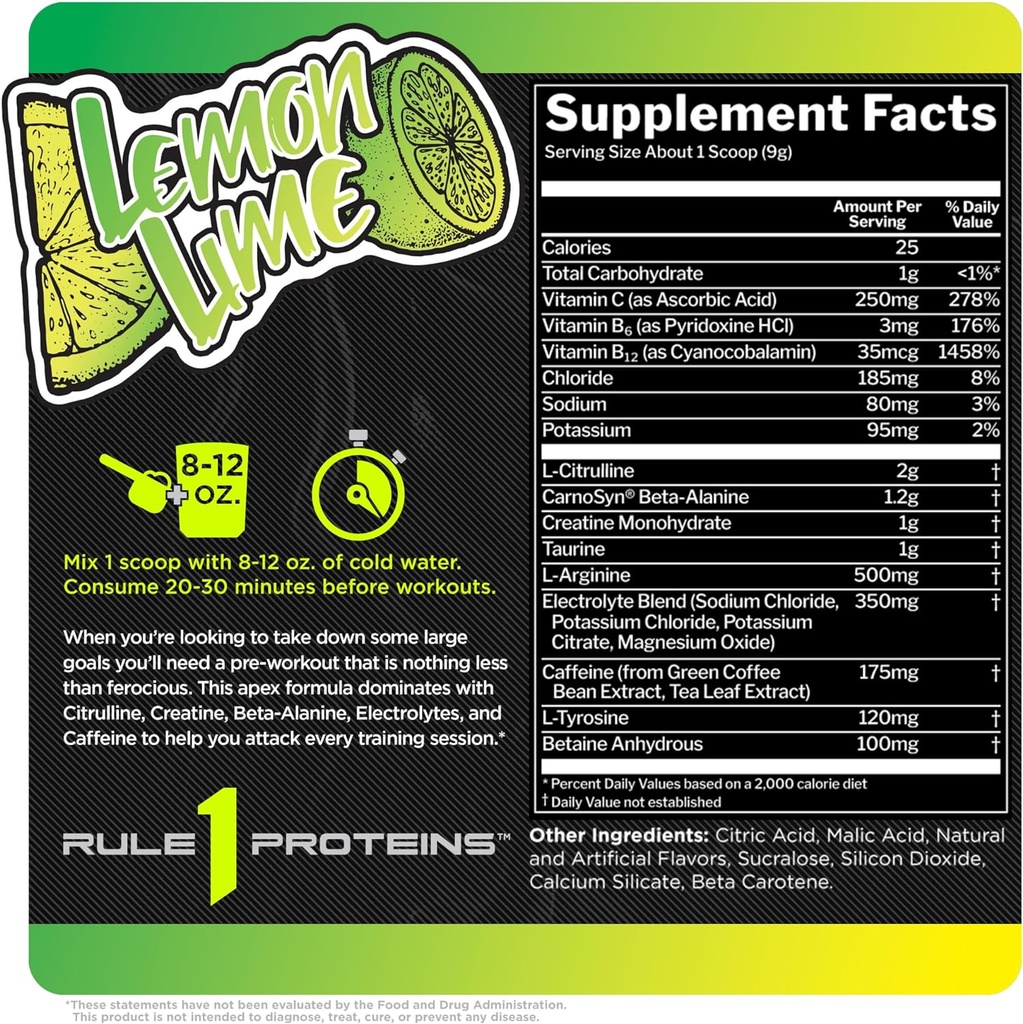RULE 1 ROAR PRE WORKOUT LEMON LIME - 30 SERVINGS