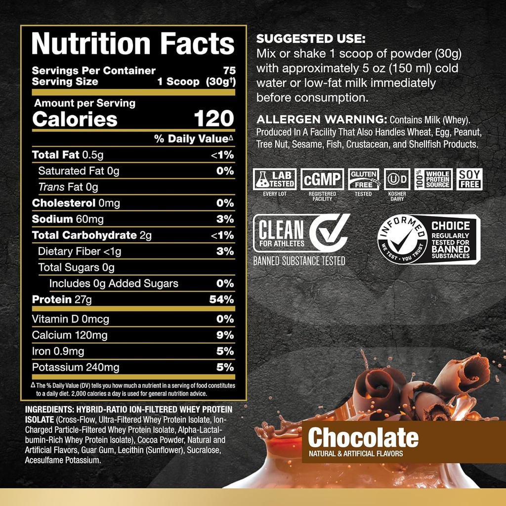 All Max Nutrition - ISOFLEX Whey Protein Powder, Whey Protein Isolate, 27g Protein, Chocolate,