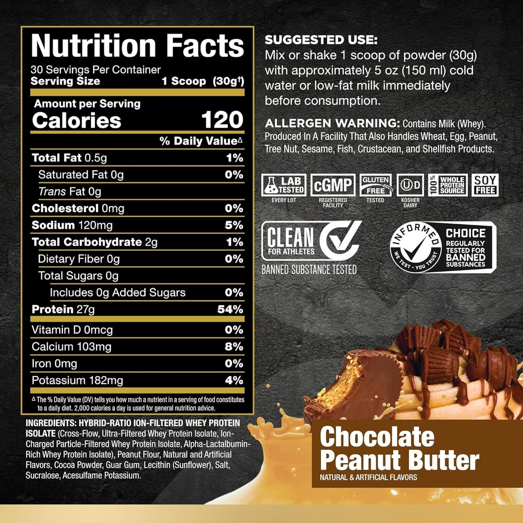 All MaxNutrition - ISOFLEX Whey Protein Powder, Whey Protein Isolate, 27g Protein, Chocolate Peanut Butter