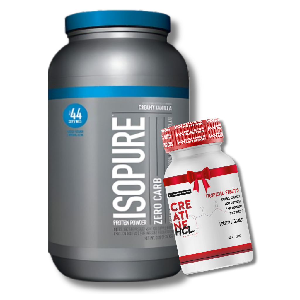Isopure Whey Isolate 1.36 Kg-Cream Vanilla + Wellness Nutrition Creatine HCL 30 Serv. Tropical Fruits Gift