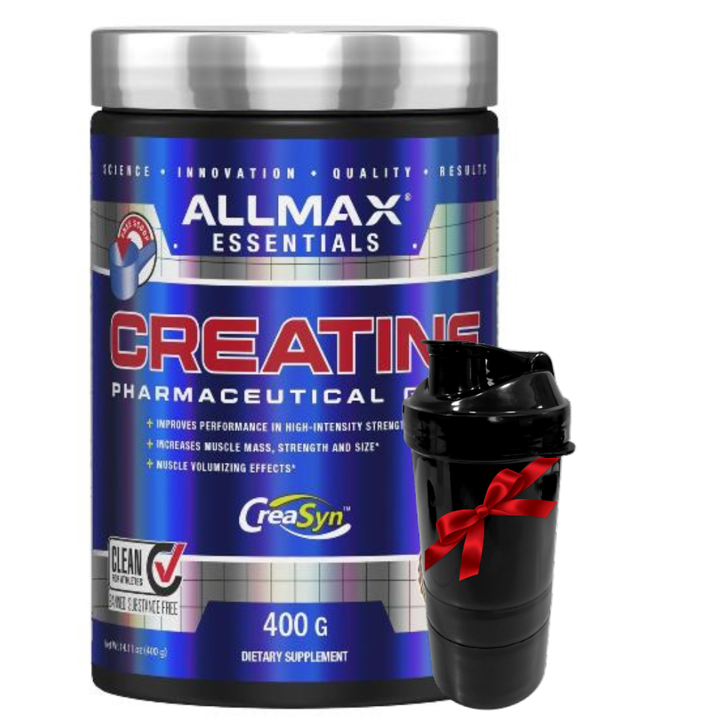 AllMax Nutrition - Creatine Monohydrate, Micronized Creatine Powder for Strength and Muscle Recovery, Gluten Free & Fast Absorbing 400g+Black energy smart shaker