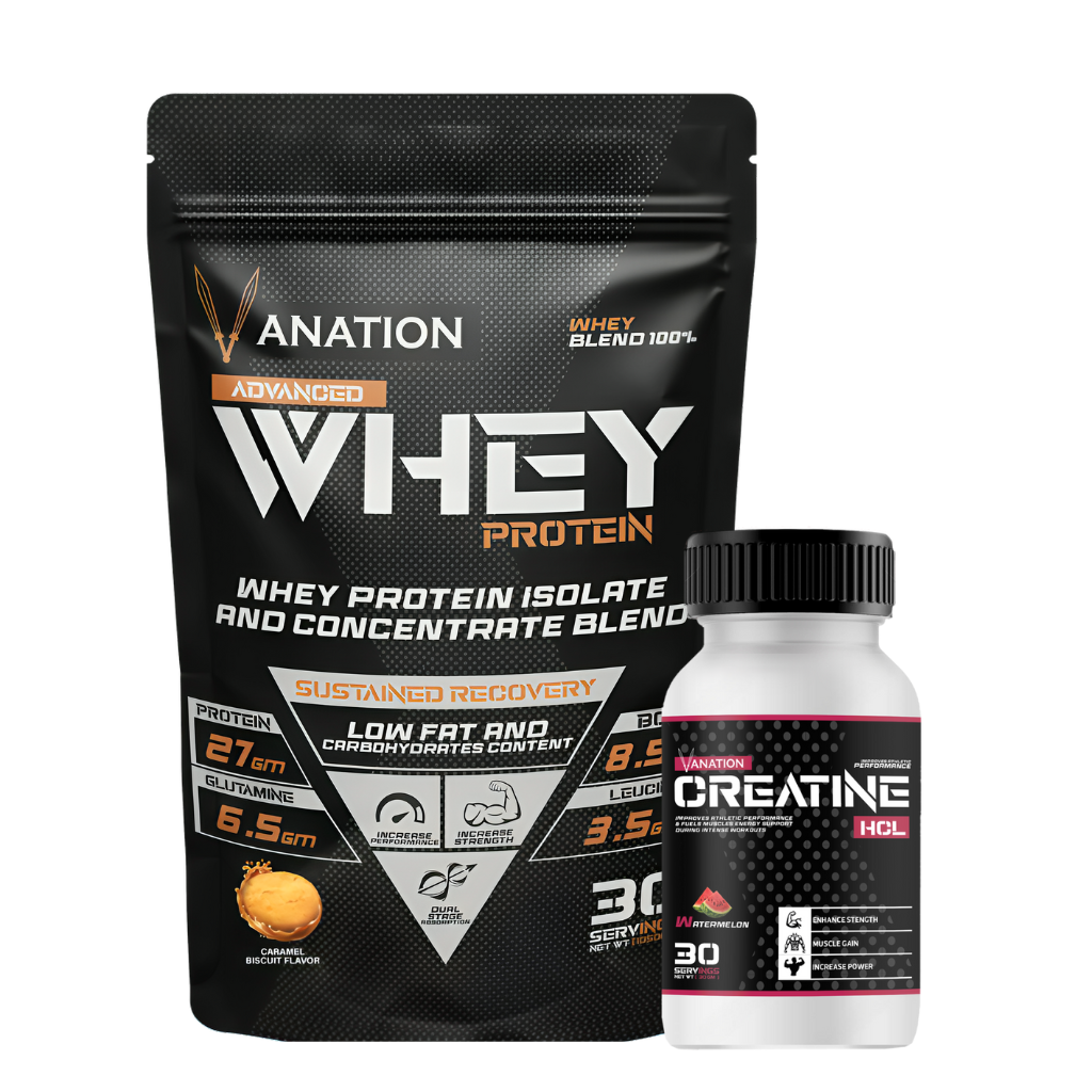 Vanation Whey Protein 100% - 30 Serv. -1050 Mg -(Caramel biscuits)+Vanation Creatine HCL 30 Serv.-Watermelon