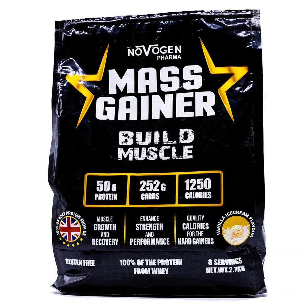 Novogen Pharma Mass Gainer Build Muscle-8Serv.-2.7Kg.- Vanila