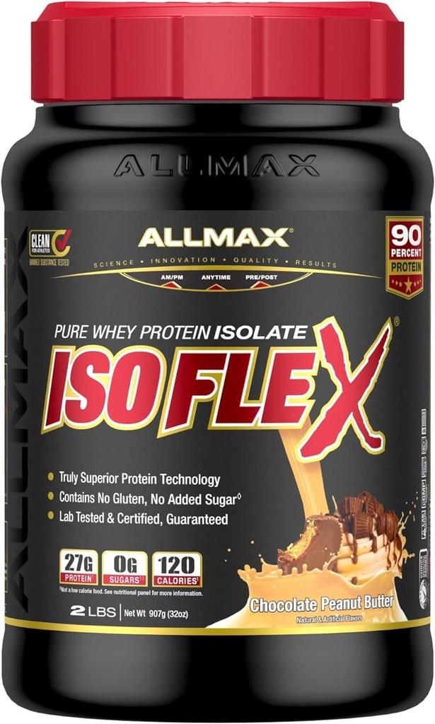 AllMax Nutrition - ISOFLEX Whey Protein Powder, Whey Protein Isolate, 27g Protein, Chocolate Peanut Butter