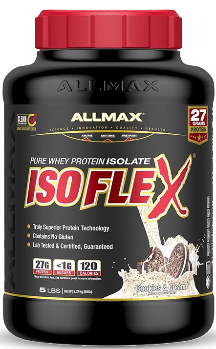 AllMax Nutrition - ISOFLEX Whey Protein Powder, Whey Protein Isolate, 27g Protein, Cookies and Cream
