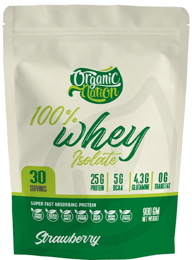 [6222023701021] Organic Nation 100% Isolate whey- 30Serv.-900G-Strawberry