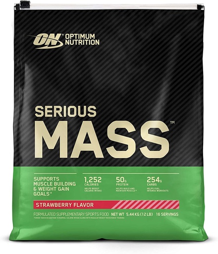 [748927065534] Optimum Nutrition Serious Mass High Protein Weight Gainer, 5.44 Kgs - Strawberry