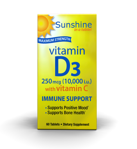 [035046120375] Windmill Sunshine In a Tablet Maximum Strength Vitamin D3 250mcg (10,000i.u) With Vitamin C-60Serv.-60Tabs