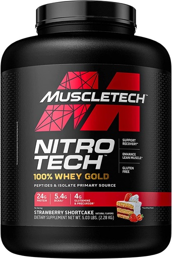 [631656710502] Muscletech Nitrotech 100% Whey Gold-77Serv-2.28KG- Strawberry Shortcake