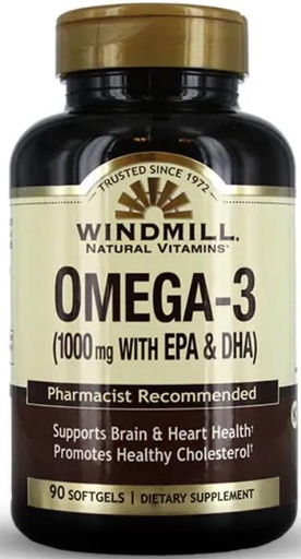 [035046003340] Windmill Natural vitamins Omega 3- 1000mg with EPA &DHA-90 Soft Gels