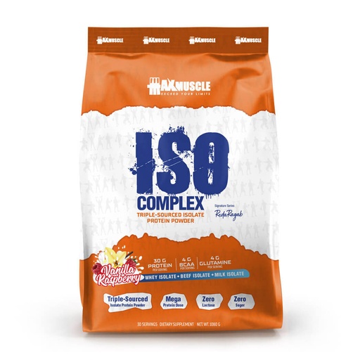 [6222023702431] Max muscle Iso Complex Triple Sourced Isolate Protein Powder -30Serv.-1080G.-Vanilla Raspberry