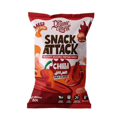[6222023702219] Organic Nation Snack Attack Protein Puffs-1 Ser -60G-Chilli