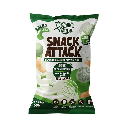 [6222023702271] Organic Nation Snack Attack Protein Puffs-1 Ser -60G-Sour Cream&Onion