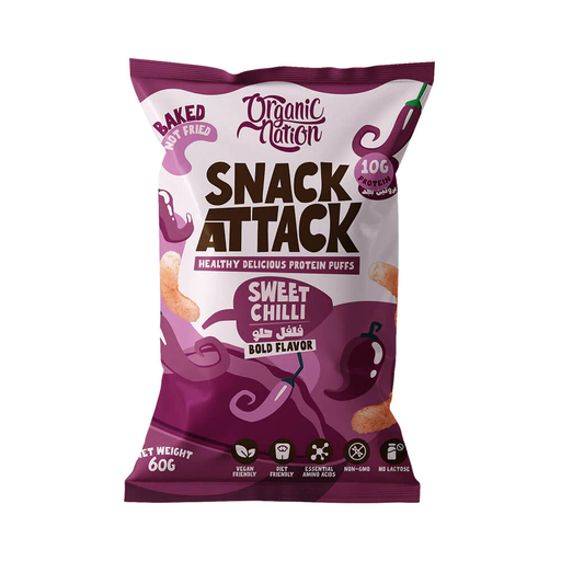 [6222023702202] Organic Nation Snack Attack Protein Puffs-1 Ser -60G-Sweet Chilli
