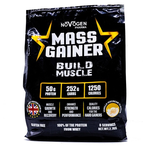 [6224009328147] Novogen Pharma Mass Gainer Build Muscle-8Serv.-2.7Kg.- Vanila
