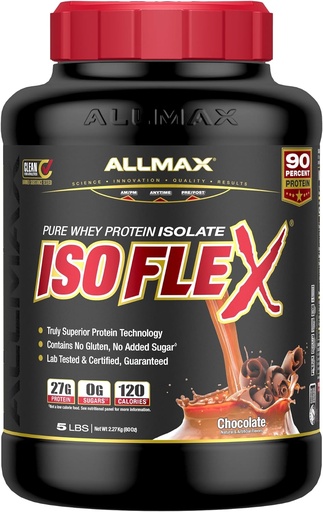 [665553121154] AllMax Nutrition - ISOFLEX Whey Protein Powder, Whey Protein Isolate, 27g Protein, Chocolate