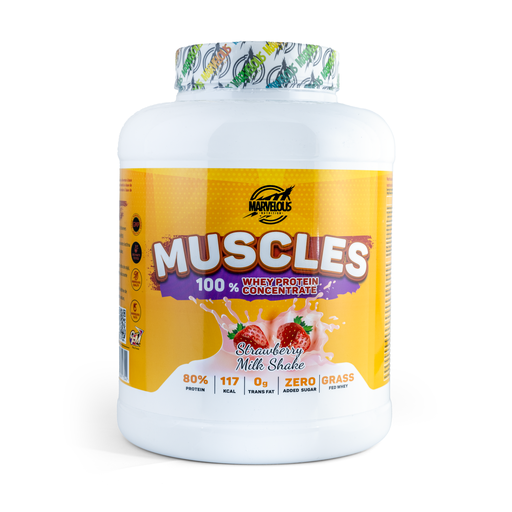 [0634240173042] Marvelous Muscles 100% Whey Protein Concentrate-2Kg-67Serv.-Strawberry Milk Shake