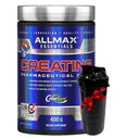 AllMax Nutrition - Creatine Monohydrate, Micronized Creatine Powder for Strength and Muscle Recovery, Gluten Free & Fast Absorbing 400g+Black energy smart shaker