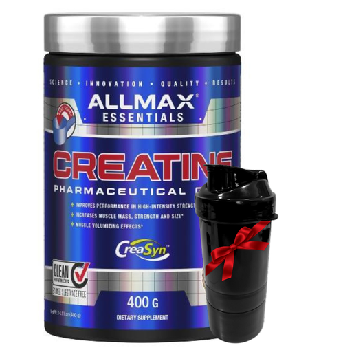 [784865775856] AllMax Nutrition - Creatine Monohydrate, Micronized Creatine Powder for Strength and Muscle Recovery, Gluten Free & Fast Absorbing 400g+Black energy smart shaker