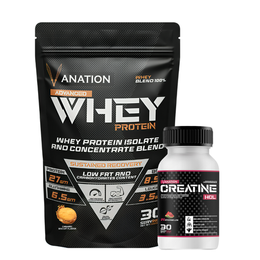 Vanation Whey Protein 100% - 30 Serv. -1050 Mg -(Caramel biscuits)+Vanation Creatine HCL 30 Serv.-Watermelon