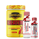 Marvelous Nutrition-Creatine Monohydrate-60 Serv.-300gm+Wellness Nutrition L-Carnitine 3500MG Extreme Shot Ampoule-2Serv-50Ml+Wellness Nutrition Pump Pre-Workout Shot -60Ml-BlueBerry