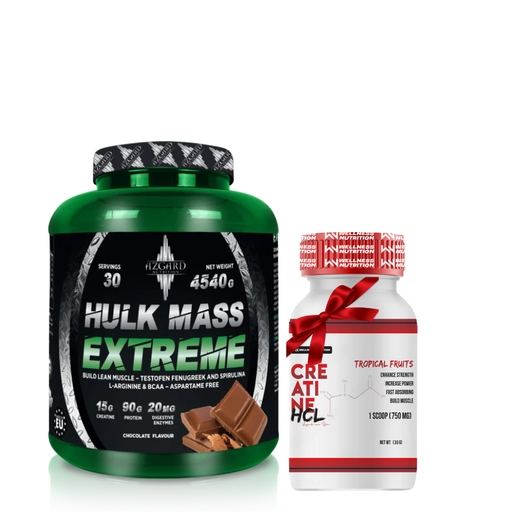 [6378436744363] Azgard Nutrition Hulk Mass Extreme-30Serv.-4540G Vanilla.+Wellness Nutrition-Creatine HCL 30 Serv.-Tropical Fruits
