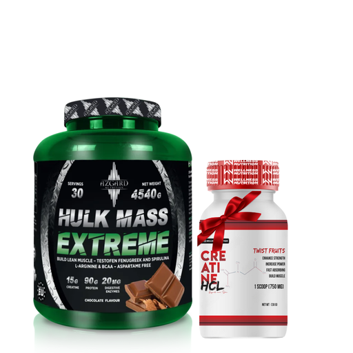 [75907--8988976] Azgard Nutrition Hulk Mass Extreme-30Serv.-4540G Vanilla.+Wellness Nutrition-Creatine HCL 30 Serv.-Twist Fruits