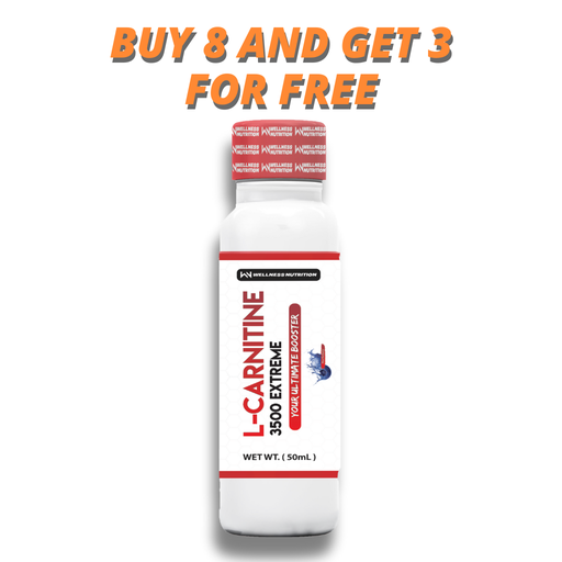 Buy 8 Wellness Nutrition L-Carnitine 3500MG Extreme Shot Ampoule-2Serv-50Ml-Blueberry- Get 3 For Free